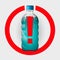 Plastic water bottle under the exclamation mark. Attention or prohibition.