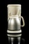Plastic white filter coffee maker isolated on black