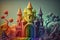 Plasticine art, dreamlike rainbow castle. Generative AI