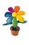 Plasticine colorful flower with leaves in brown pot