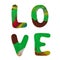 Plasticine letters forming word LOVE written