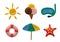 Plasticine modeling summer objects. Clay artwork sea or marine sun objects fishes palm tree kids sculpt education decent