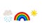 Plasticine rainbow, cloud, rain, drops, sun, rays on white background, isolate, plasticine creativity, children`s hobby, natural