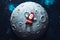 Plasticine Santa Claus lies on the moon. Christmas card