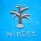 Plasticine tree in the snow and the word WINTER on a blue background