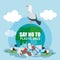 plastics waste pollution and dove bird