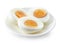 Plate of boiled peeled eggs