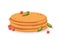 A plate with a bunch of pancakes with berries. Bright color vector illustration in cartoon style