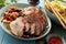 Plate of carved sliced Chinese char siu