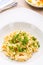 Plate cheese noodles with chives