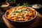 Plate of cheesy baked ziti pasta with a golden brown crust