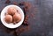 Plate of chocolate ice cream scoops