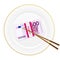 Plate chopsticks and five hundred euro pack