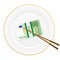 Plate chopsticks and one hundred euro pack