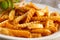 plate of crinkle cut french fries