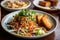 plate of crispy fried tofu, paired with colorful vegetable slaw