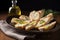 plate of crusty breads, drizzled with olive oil and sprinkled with herbs