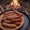 Plate with delicious grilled sausage. Generative AI