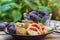 Plate with delicious sweet plum dumplings.