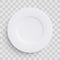 Plate dish 3D white round on transparent background. Vector realistic porcelain flat empty plate or disposable plastic or