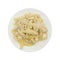 Plate of fettuccine alfredo on a white background