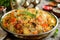 A plate filled with an assortment of delicious food items placed on a table