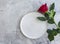 Plate flower rose a  background,  menu  serving  dining restaurant dishware