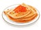 Plate with folded pancakes and red caviar on white background. Top view. Horizontal layout. Flat illustration for web