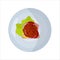 A plate of food. The concept of products for lunch, dinner. Meat cutlet with vegetables on a piece of bread. Peppers