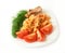 A plate of food - pasta with tomato and dill. Isol