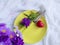 Plate, fork, knife, heart, symbol romance decor design arrangement chrysanthemum flower on white wooden background