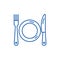 Plate, fork and knife line icon concept. Plate, fork and knife flat  vector symbol, sign, outline illustration.