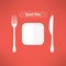 Plate, fork and knife. Lunch time concept. Vector