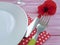 Plate fork knife red poppy menu