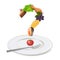 Plate, fork and question mark made of food