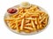 Plate of french fries with ketchup and mayonnaise