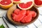 Plate with fresh peeled grapefruit