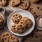 A plate of freshly baked chocolate chip cookies, still warm1