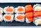 Plate of freshly made sushi. Japanese cuisine. Generative AI