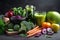 plate of freshly prepared vegetable juice, with ingredients to boost immunity