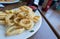 Plate of fried calamari.