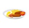 Plate fried chicken, fries, beans, ketchup, mustard. Delicious fast food meal vector