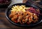 Plate of German beef goulash with red cabbage