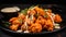 Plate of greasy and flavorful buffalo cauliflower bites