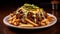 Plate of greasy and satisfying loaded cheese fries