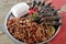 Plate of grilled crabs and fishes sold in a cambodian food market