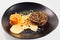 Plate of haggis, neeps and tatties in a restaurant