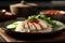 Plate of hainanese chicken rice Malaysian and Singaporean food generative Ai