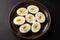 a plate of hard boiled eggs
