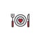 Plate with heart, fork and knife filled outline icon